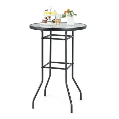 68x68CM Round Bistro Table Outdoor Glass Tabletop Garden Patio Dining Table