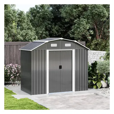 Large Grey Galvanized Steel Acrylic Storage Shed Slope Roof Double Door