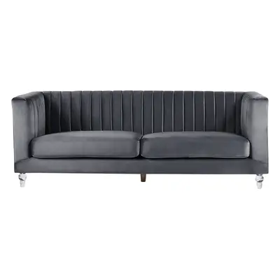 3 Seater Velvet Fabric Sofa Grey ARVIKA