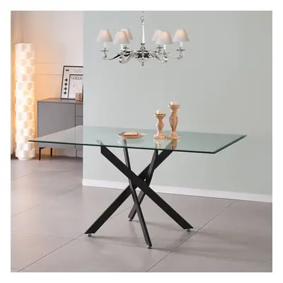 Amara 150cm Glass Dining Table With Black Metal Legs