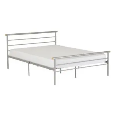 (4FT 6inch Double 135cm)Orion Metal Bed Frame Silver-Wooden HeadBoard/FootBoard Caps