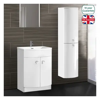 Nes Home | Graham Bathroom White Freestanding Basin Sink Vanity Unit and Wall Hung Cabinet