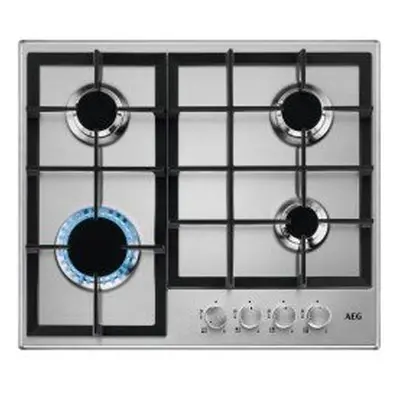 AEG 60cm Burner Gas Hob With Cast Iron Pan Stands : Stainless Steel