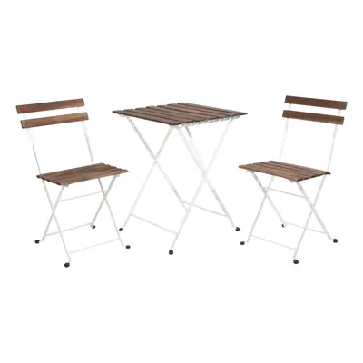 (White) 3Pcs Garden Wood & Metal Foldable Bistro Set