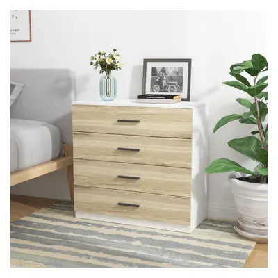 (White Carcass with Oak Drawers, 4) URBNLIVING Drawer Wooden Bedroom Chest Cabinet