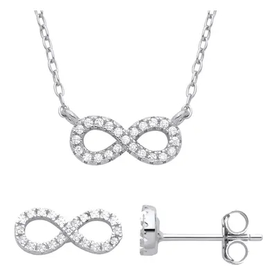 Jewelco London Ladies Rhodium Plated Sterling Silver CZ Infinity Figure Earrings Necklace Set - 