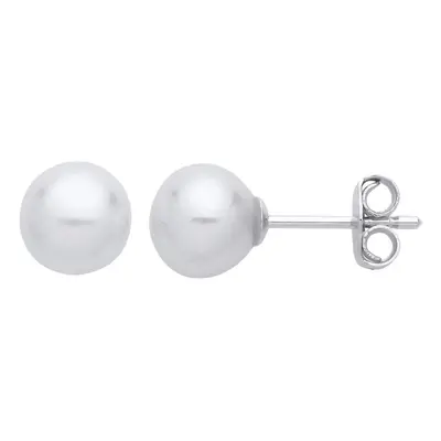 Jewelco London Ladies Rhodium Plated Sterling Silver Cream Pearl Levana Full Moon Stud Earrings 