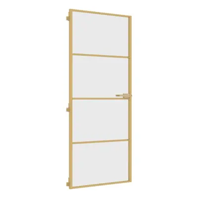 vidaXL Interior Door Slim Sliding Door Golden Tempered Glass and Aluminium