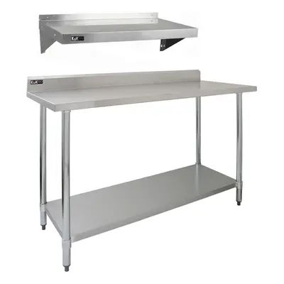 Stainless Steel Catering Bench & Wall Shelves Commercial Kitchen Work Prep Table