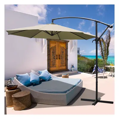 (Khaki, Cross Base) 3M Large Banana Cantilever Patio Garden Parasol Outdoor Umbrella