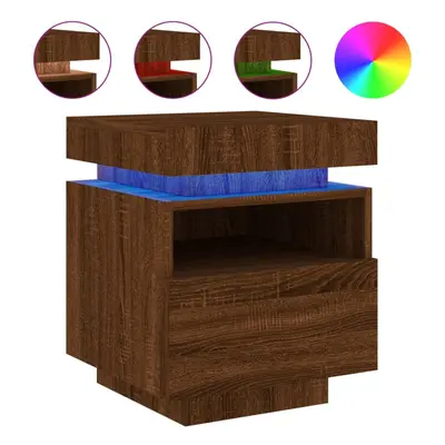 (brown oak) vidaXL Bedside Cabinets with LED Lights Nightstand Bed Table Side Cabinet