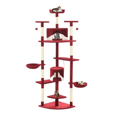 vidaXL Cat Tree with Sisal Scratching Posts 203cm Red and White Playhouse