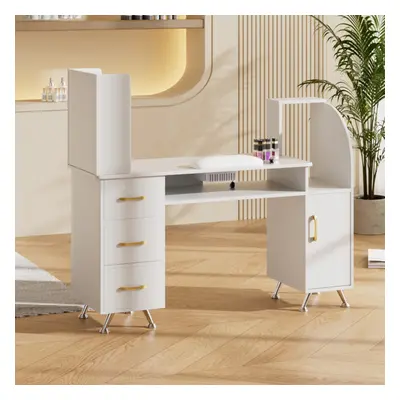 Manicure Table with Dust Collector, Wrist Cushion and Sleek White Design