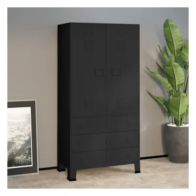 vidaXL Industrial Wardrobe Black Metal Hanger Storage Cabinet Clothes Closet