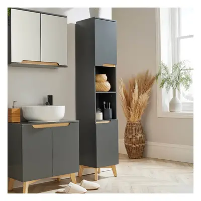 Home Source Florence Door Tall Bathroom Storage Cabinet Unit Grey