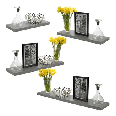 (120x23.5cm, 3) Grey Floating Wooden Wall Shelves Display Unit