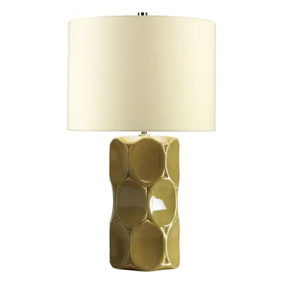 Table Lamp Switched using . Cream Linen Shade Olive Green LED E27 60W