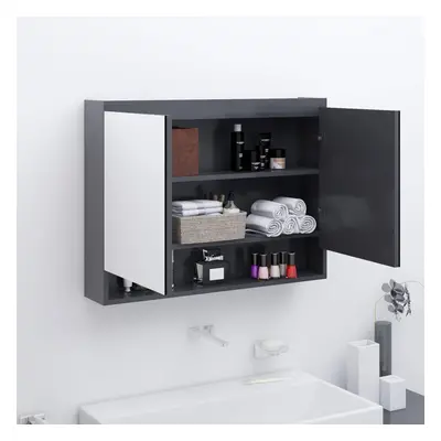 vidaXL Bathroom Mirror Cabinet MDF Grey Washroom Decor Wall Storage Cabinet