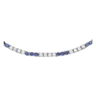 Jewelco London Ladies Sterling Silver Blue CZ Alternating Eternity Stripes Tennis Necklace 2mm +