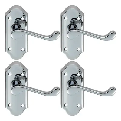 4x PAIR Victorian Scroll Lever on Short Latch Backplate x 48mm Chrome