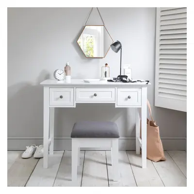 Karlstad Dressing Table with Drawers and Stool in Classic White