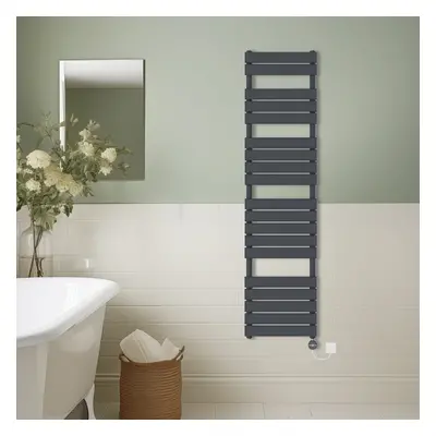 (Anthracite, 1800x450mm) Prefilled Thermostatic Electric Flat Panel Heated Towel Rail Ladder War