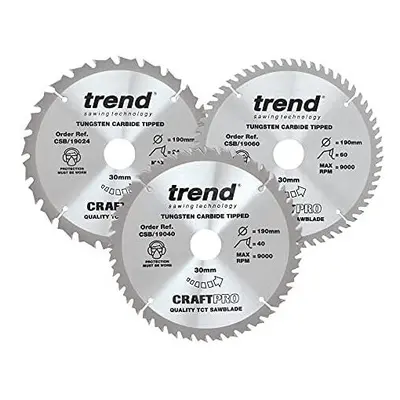 Trend CSB/190/3PK Craft Pro Triple Pack of TCT Circular Saw Blades, 190mm x 24, and Teeth x Bore