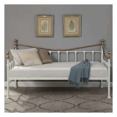 (White, No Trundle) Newnham Classic Victorian Style Living Room Bedroom Metal Day Bed Frame w Op