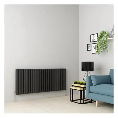 (600 x 1417mm Double, Anthracite) Oval Tube Designer Radiator