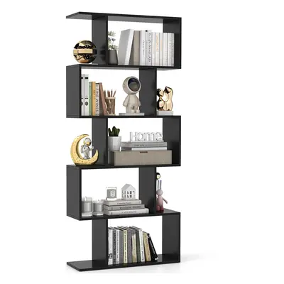 Industrial S-Shaped Bookshelf Wooden 5-tier Bookcase Display Rack