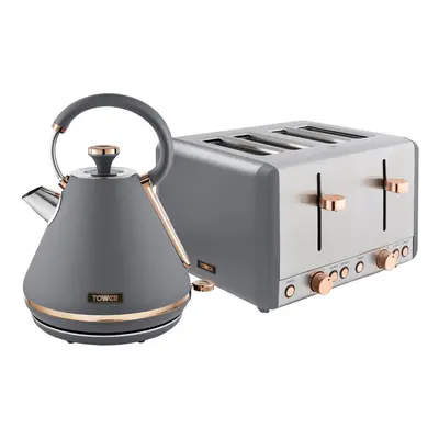 Tower Cavaletto Kitchen Set, 1.7L Rapid Boil Kettle & Slice Toaster, Grey and Rose Gold, T10044R