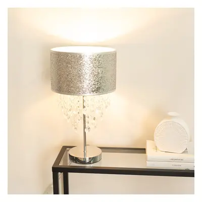 ValueLights Bonita Silver Glitter Droplet Shade Table Lamp and Bulb