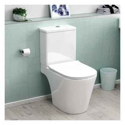 Nes Home Bathroom Short Projection Rimless Close Coupled Toilet Pan & Seat