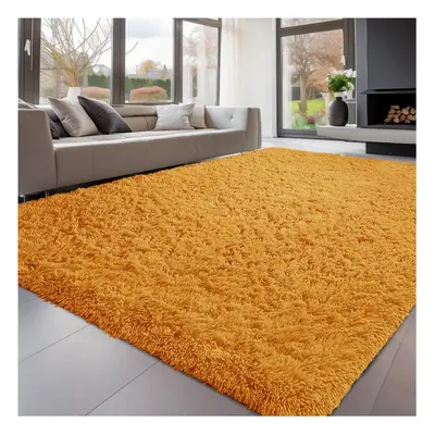 (160cm x 230cm (5ft 4" x 7ft 8"), Ochre) Anti Slip Shaggy Rug For Living Room Runner Carpet