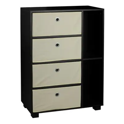 (Beige, Black) Section Wooden Bookcase Living Room Drawers