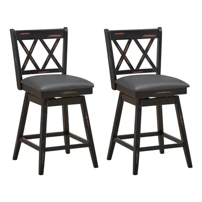 Set of Bar Stools Counter Height Swivel Chair Upholstered Seat 24"