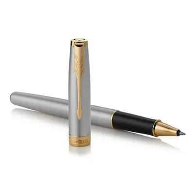 Parker Sonnet Rollerball Pen | Stainless Steel with Gold Trim | Fine Point Black Ink | Gift Box