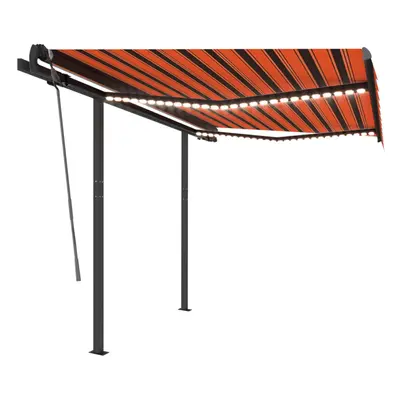 vidaXL Manual Retractable Awning with LED 3x2.5 m Orange and Brown Shelter