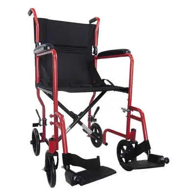 Lightweight Steel Compact Attendant Propelled Transit Wheelchair - Red