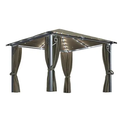 vidaXL Gazebo with Curtain&LED String Lights 300x300 cm Taupe Aluminium Tent