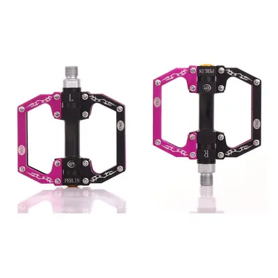 (Black+Rose Red) Aluminum Alloy Mountain Bike Pedals Flat Platform Sealed Bearing Axle 9/16" Cyc