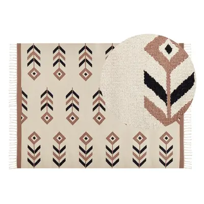 Cotton Kilim Area Rug x cm Beige and Black NIAVAN