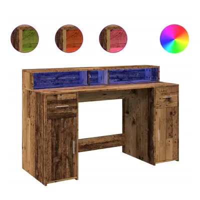 vidaXL Desk with LED Lights Writing Working Table Old Wood Engineered Wood