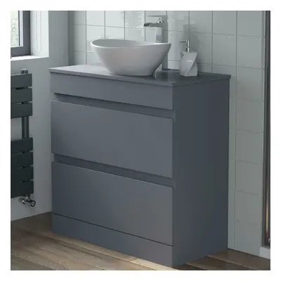 800mm Bathroom Vanity Unit Countertop Wash Basin Sink Oval Floor Standing Grey