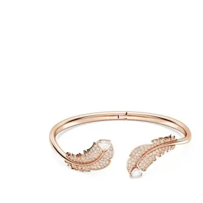 Swarovski Nice White Rose Gold-tone Plated Feather Bangle - Size