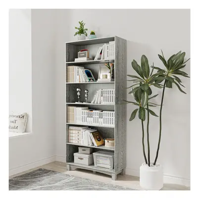 (6-tier Wide, Ash Grey) 5/6 Tier Bookcase Shelves Wooden Storage Display Unit Stand