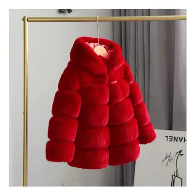 (Red, Years) Kids Girls Rabbit Fur Coat Padded Winter Jackets