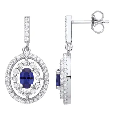 Jewelco London Ladies Rhodium Plated Sterling Silver Sapphire-Blue Halo Blue Eyes Cluster Drop E