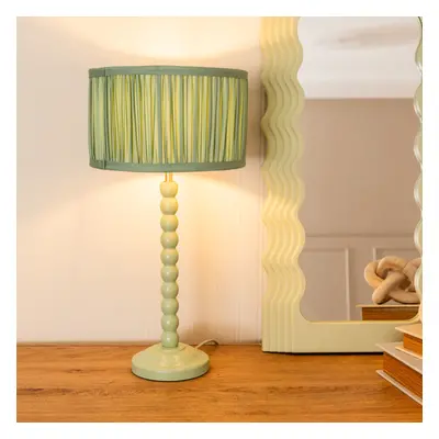 ValueLights Bobbins Ruched Green Drum Shade Sage Green Table Lamp