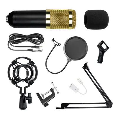 (Gold) USB Condenser Microphone Computer K Song Wired Set Sound Card Blowout Prevention Net